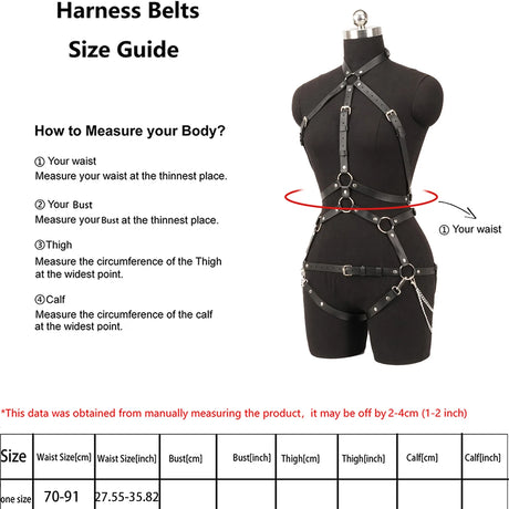 Punk Gothic Adjustable PU Leather Full‑Body Harness Set for Women, Stylish Decor Accessory for Rave Festival, Halloween Cosplay