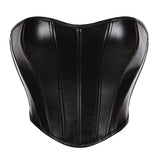 Women Faux Leather Strapless Corset Boned Back Lace Up Waist Cincher Gothic Party Club Night Out Wear