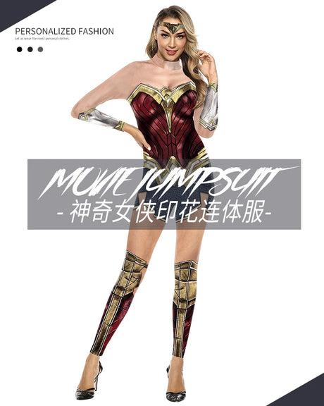 Zawaland Justice Wonder Costume Woman Cosplay Movie Bodysuit Party Sexy Jumpsuit Superwoman Stage Performance Zentai Outfits