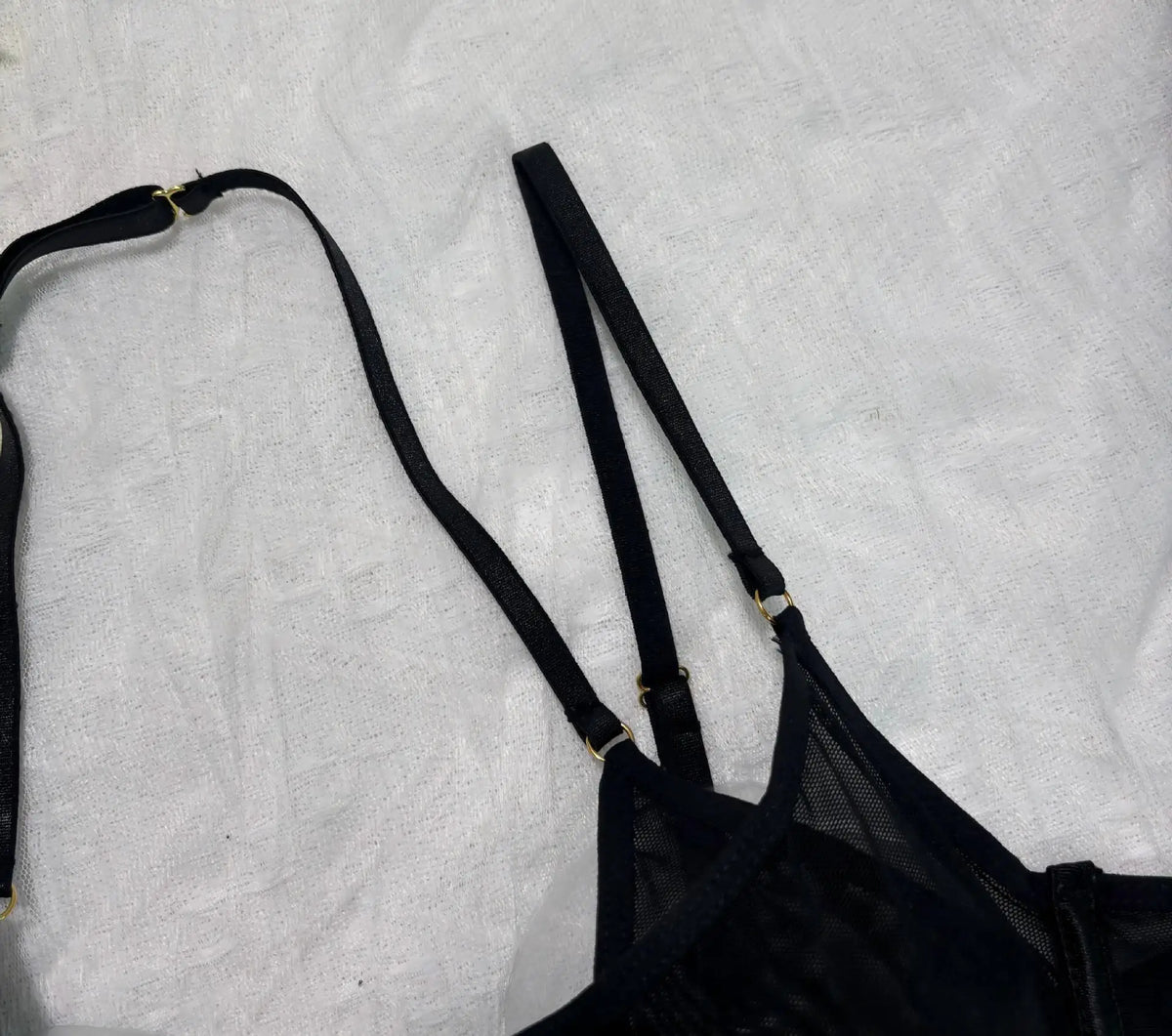 Tornova Erotic Lingerie New Mesh See-through Sexy Hollow Chest + Metal Decoration with Gloves and Stockings Sexy Underwear Set