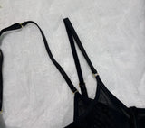 Tornova Erotic Lingerie New Mesh See-through Sexy Hollow Chest + Metal Decoration with Gloves and Stockings Sexy Underwear Set