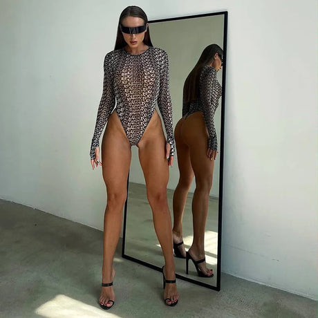 Sexy Bodysuit Lingerie Long Sleeve One-Pieces Bustier Slim Fit Corset Tops Women Y2k Clothes O-Neck Lenceria Femenina Streetwear