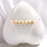 New Hollow Lace Thongs Panties For Women Customize Crystal Letter Name G-string Thong Female Underwear Underpants Birthday Gifts