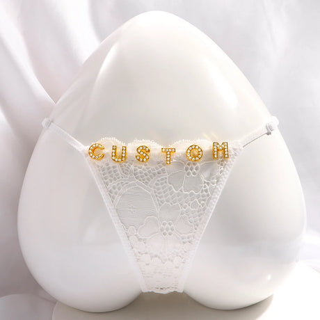 New Hollow Lace Thongs Panties For Women Customize Crystal Letter Name G-string Thong Female Underwear Underpants Birthday Gifts