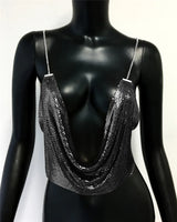 Fashion Metallic Sequins Party Tank Top Sexy Deep V Neck Backless Spaghetti Straps Sling Crop Top 2024 Rave Nightclub Camisole