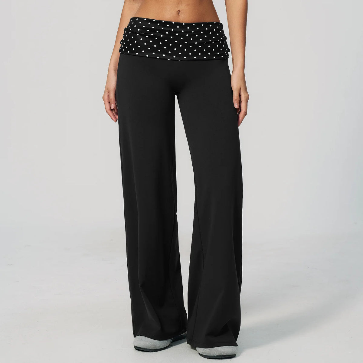 Fashion Polka Dot And Striped Wide Leg Pants For Women Fold Over Waist  Bell-bottoms Flare Yoga Pants Push Up Workout Leggings