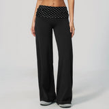 Fashion Polka Dot And Striped Wide Leg Pants For Women Fold Over Waist  Bell-bottoms Flare Yoga Pants Push Up Workout Leggings