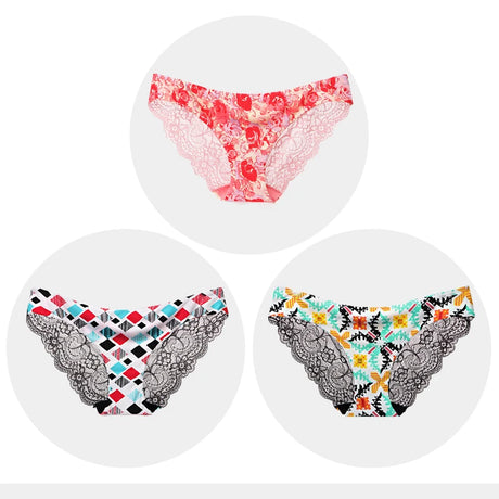 Women's Seamless Underwear Leopard Intimate Women Sexy Lace Black Floral Panties Seamless Panty 3pcs/set