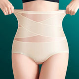 4pcs High Waisted Women's Panties Breathable Tummy Control Shapewear Mesh Cross Tummy Cinching Ice Silk No Trace Triangle Panties Tummy Tuck Shape