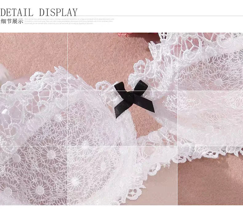 European Lace Bra Set Ultra-Thin Semi-Transparent, Half Cup Pure Desire Bras for Small Chest, Anti-Sagging Comfortable Underwear