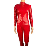Sexy Hot Women Faux Leather Catsuit PVC Latex Bodysuit Front Zipper Open Crotch Jumpsuits Stretch Bodystocking  Costumes