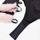SENMHS Original Japanese Sweet Lolita Cat Girl Cosplay Set Women Kawaii Cat Paw Bikini with Hooded Bodysuit Photo Shoot Hallowee