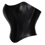 Women Faux Leather Strapless Corset Boned Back Lace Up Waist Cincher Gothic Party Club Night Out Wear