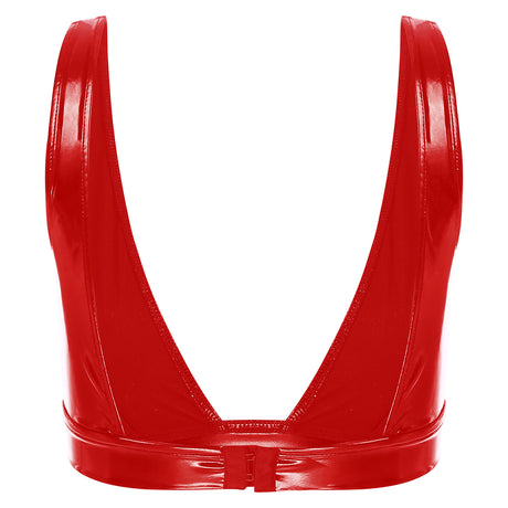 Womens Lingerie Fashion Wetlook Faux Leather Bra Sexy Wire-free No Pad Bra Top Brassiere Raves Pole Dances Costume Clubwear