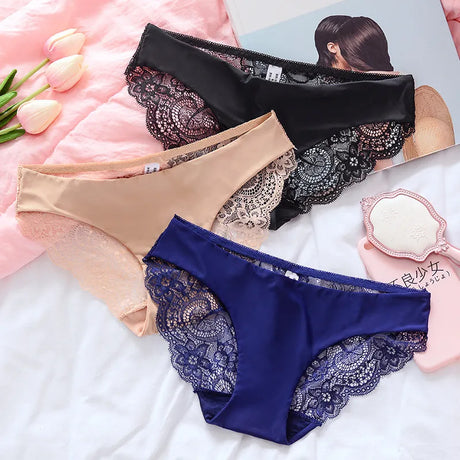 Women's Seamless Underwear Leopard Intimate Women Sexy Lace Black Floral Panties Seamless Panty 3pcs/set