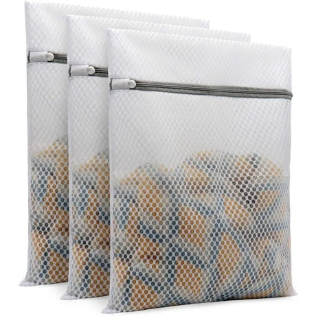 3Pcs Durable Honeycomb Mesh Laundry  Reusable Washing MachinesBags clothes lingerie bra for Delicates 12 x 16 Inches (3 Medium)