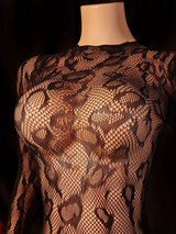 Sexy Crotchless Lingerie Women Open Back Teddies Body Suits Mesh See Through Bodystockings Full Sleeve Leopard Print Bodysuits