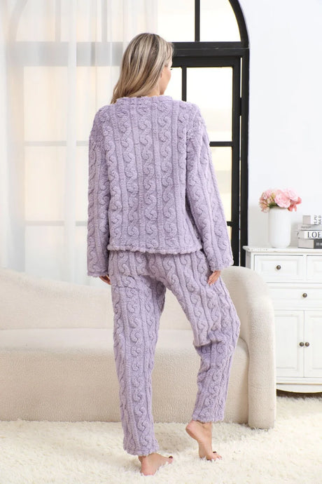 Women's Autumn and Winter Thermal Pajamas Sets Coral Velvet Jacquard Warm Loungewear Female Soft Comfortable Thickened Sleepwear