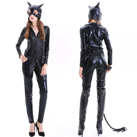 Black PU Cat Costume for Adult Halloween Carnival Party Catsuit DJ Bodysuit Women Ladies Gifts Stage & Dance Wear Cat Girl Suits