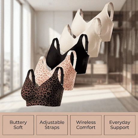 5Pcs Solid Color Seamless Wireless Bra, Full Coverage Push Up Bralette Anti-Sagging Breathable Soft Thin Cup With Adjustable Straps For Sports Yoga Daily Wear