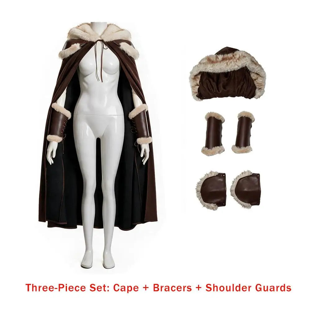 Women New Viking Barbarian Cape Goddess Warrior Plush Cape Retro Plush-Trimmed Hooded Cloak Set Medieval Retro Halloween Costume