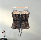 Sexy Women's Lace Fishbone Bandage Vest Black Slim Strapless Backless Female Corset 2026 Spring Summer Lady Beach Party Top New