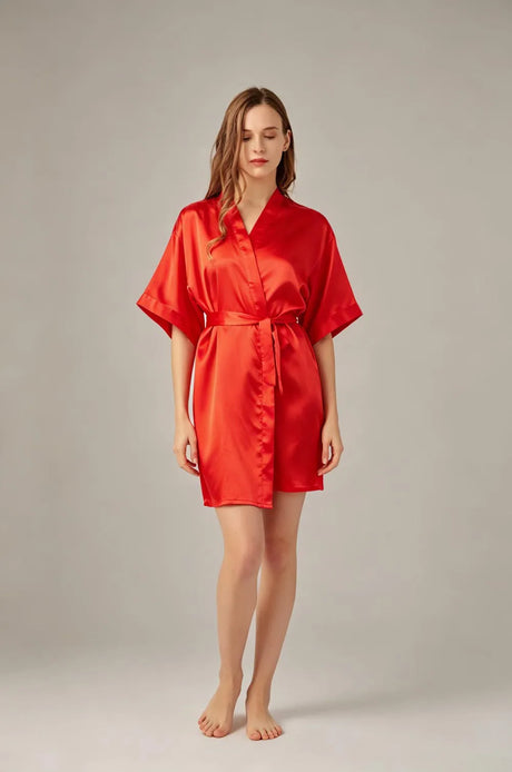 Women Satin Kimono Robe Silky Bride Bridesmaid Bathrobe Short Nightgown for Wedding Party Spa Sleepover Home Sleepwear Robes