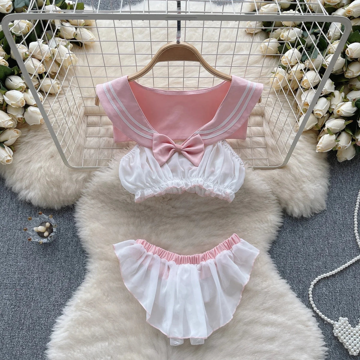 Women Sets Ruffled Apron Shorts Headband Maid Cosplay Costume Rabbit Officer Party Park Performance Sexy Suits Hotsweet Clothes