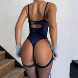 Women's Fishnet Bodystocking One-Piece Lace Teddy Underwear Erotic Open-Crotch Lingerie for Couple Role Play