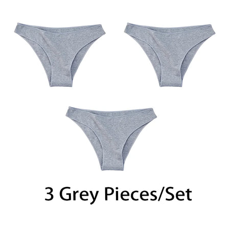 3PCS/Set Women Sexy Cotton Panties Low Waist Bikini Underwear Female Underpants Solid Color Soft Girls Briefs Intimates