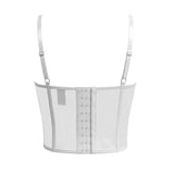 Retro White Mesh Corset Women Gothic Thin Strap Sweetheart Pink Floral Embroidery Waist Shaper Elegant Wear