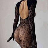 Toucheart Erotic Mesh Bodysuit Leopard Print Hollow Out Sexy Uniform Women Body Shaping See-through Seductive Hot Flirt Bodysuit