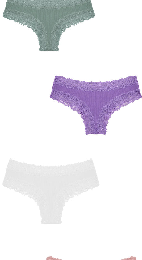 3PCS/Set Sexy Lace Seamless Cotton Brazilian Panties Women Ribbed Intimates Breathable Panties Low Waist Female Cotton Underwear