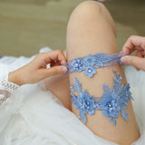 Sexy Lace Garter Women Socks Ring Bride Leg Ring Wedding Dress Ring Decoration Garters Thigh Bands Flowers With Rhinestone Blue