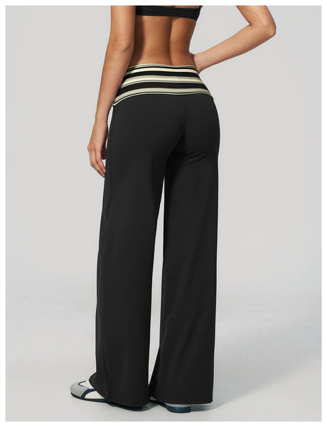 Fashion Polka Dot And Striped Wide Leg Pants For Women Fold Over Waist  Bell-bottoms Flare Yoga Pants Push Up Workout Leggings