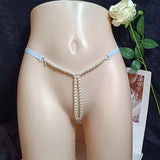 Sexy Massage Pearls Thong Women Panties Open Crotch G-string Erotic Lingerie Woman High Stretch Plus Size T Back Sex Accessories