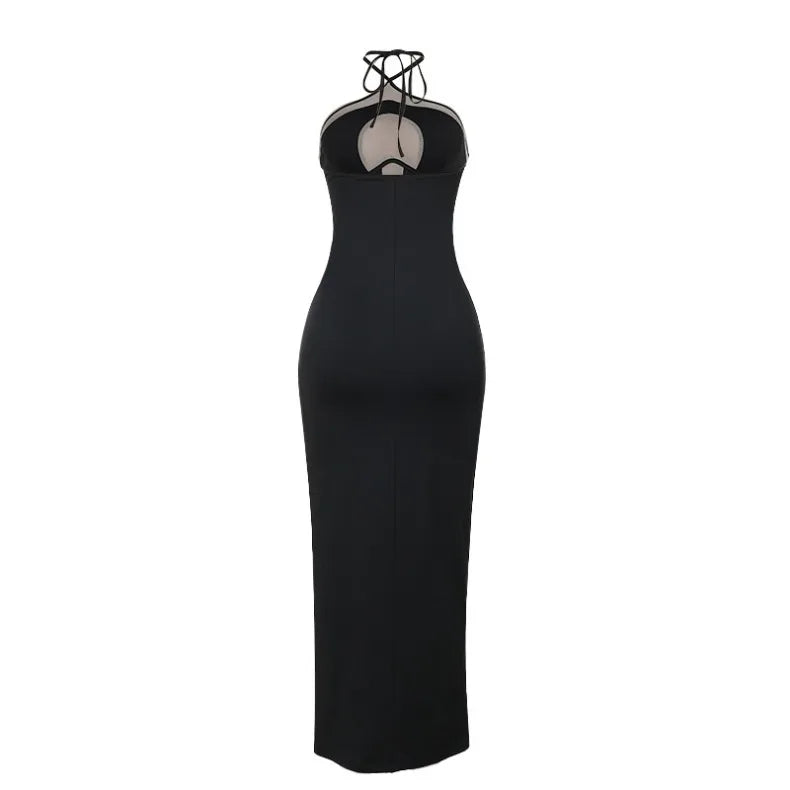 Hanging Neck Suspender Slim Fit Nightclub Sexy Women's Long Dress Elegant Fashionable Perspective Temperament Dinner Dress