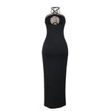 Hanging Neck Suspender Slim Fit Nightclub Sexy Women's Long Dress Elegant Fashionable Perspective Temperament Dinner Dress