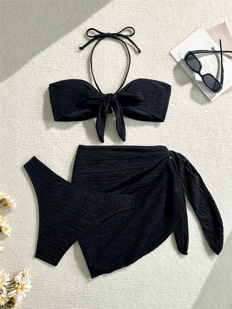 Metal Starfish Brown Bandeau Bikinis Sets 3 Pieces Sexy Swimsuit Cover Up Women 2026 Holiday Swimwear High Cut Bather Beach Wear