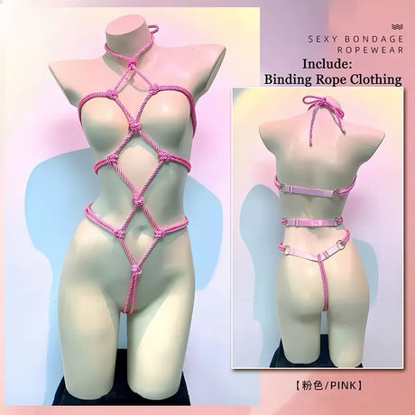 Women Hot Sexy Hollow Lingerie Crotchless Body Rope Bondage Open Crotch Jumpsuit Cosplay Underwear Female SM Sex Porno Clothing
