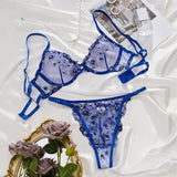 Fairy Lingerie Set Underwire Transparent Lace Bra Panty Floral Underwear for Women