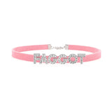Sexy Rhinestone Letters Hotwife Collar Choker for Women Men DIY Customized Necklaces Pink Suede Leather Cosplay Jewelry Gift