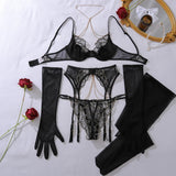 Romantic Women's Lingerie Intimate Sets Elegant Chains Bra Belt Thong 3PC with Gloves Stockings Shiny Intimate Honey Underwear