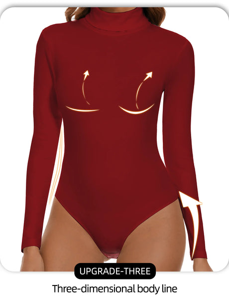 Women's Turtleneck Long Sleeve Bodysuit Women Jumpsuit Stretchy Layer Top Black Solid Color Slim Fit Overalls One Piece Outfit