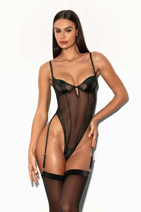 Tornova Erotic Lingerie Bodysuit Sexy Lace See-through Body Shaping Mesh Underwear Suspender Halterneck Sexy Underwear for Women