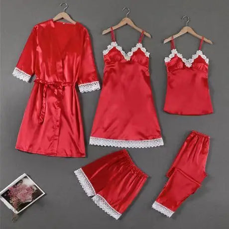 Sleepwear Sleep Suit Sexy Womens Lace Pajamas Sets V-Neck Satin Pijamas Intimate Lingerie Spring Nightwear Home Wear PJS