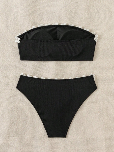 Sexy 3D White Flower Bandeau Push Up Bikini Swimwear Women Bikinis 2 Piece Swimsuit Bathing Suit Biquini Maillot De Bain Femme