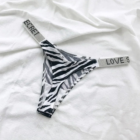 5Pcs Low Waist Sexy Panties Women Thongs Rhinestones Letter Diamonds G-string Sports Thong Shorts Briefs T-back Size S-XL