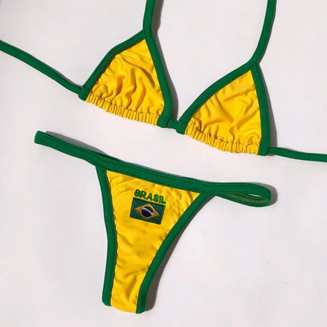 2026 New Summer Brazilian Flag Contrasting Bikini Retro Sexy Fashion Sports Trend Fashion Backless Split Niche Spicy Girl Set