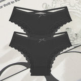 2PCS Cotton Panties for Women Sexy Lace Brazilian Briefs Female Low-Waist Cross Webbing Underpants Stretch Breathable Intimates